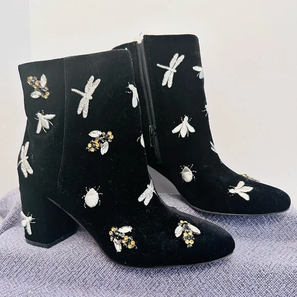 INC International Concepts Brand New Black Dragon Fly Embroidered Ankle Boots - Picture 3 of 6